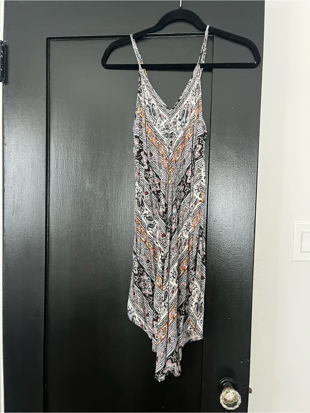 American Eagle Paisley Print Spaghetti Strap Dress - Black, White & Orange